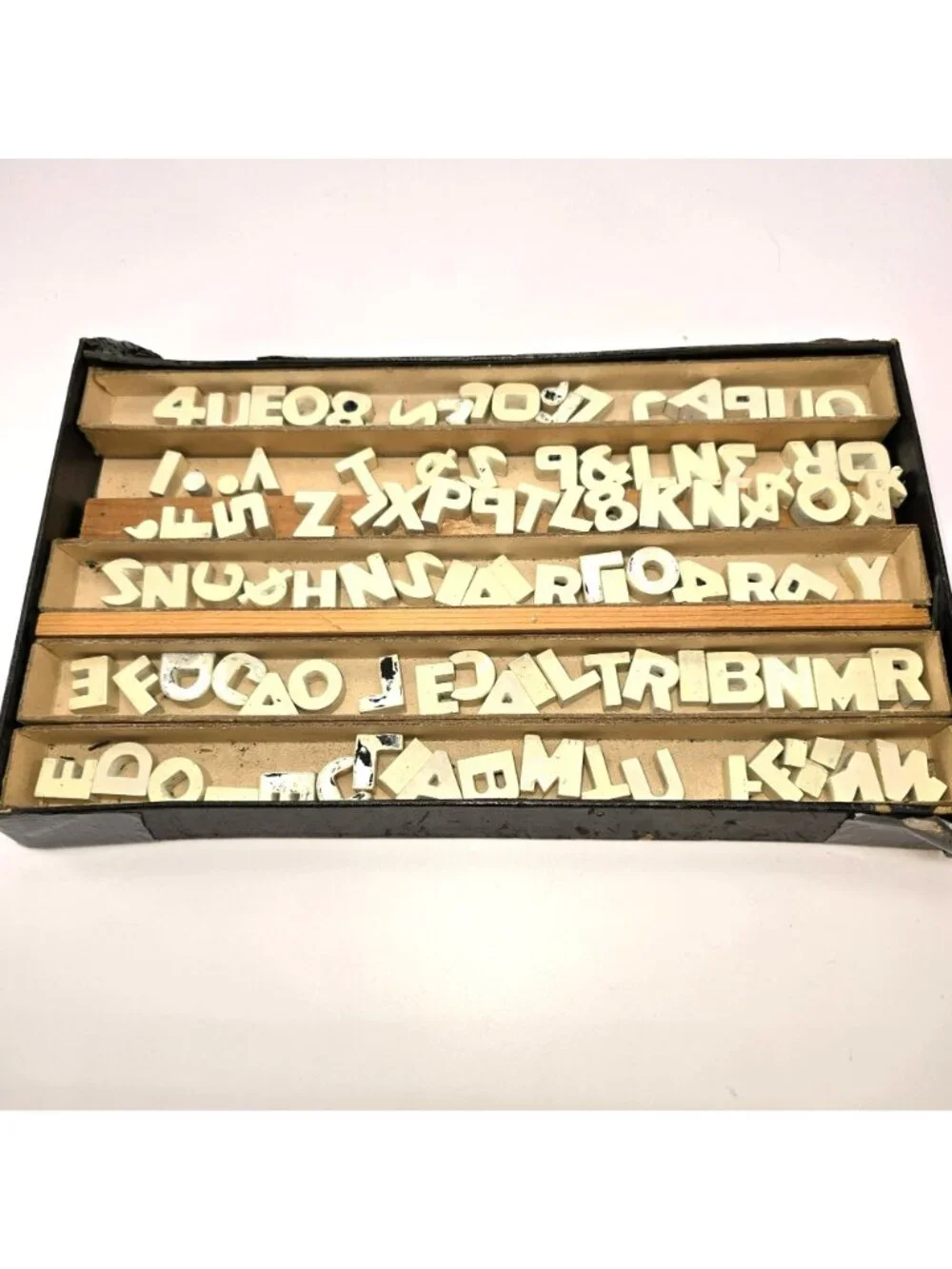 Vintage Wooden Letters Print Block Set Uppercase & Numbers In Box CM2344